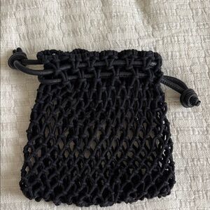 Clare V. Sandy Leather Drawstring Pouch in Black